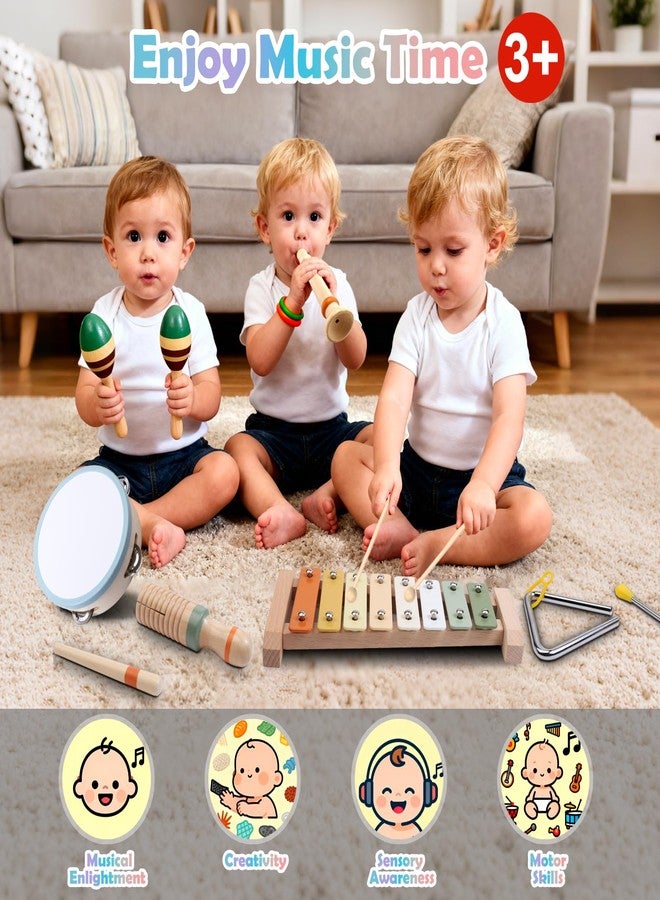 Liangding Baby Musical Instruments Set - Montessori Wooden Musical Toys for Kids Ages 1-3, Neutral Colors Modern Boho Percussion Set with Xylophone, Tambourine & Guiro, Preschool Educational Music Toys (12PCS) - Image 4